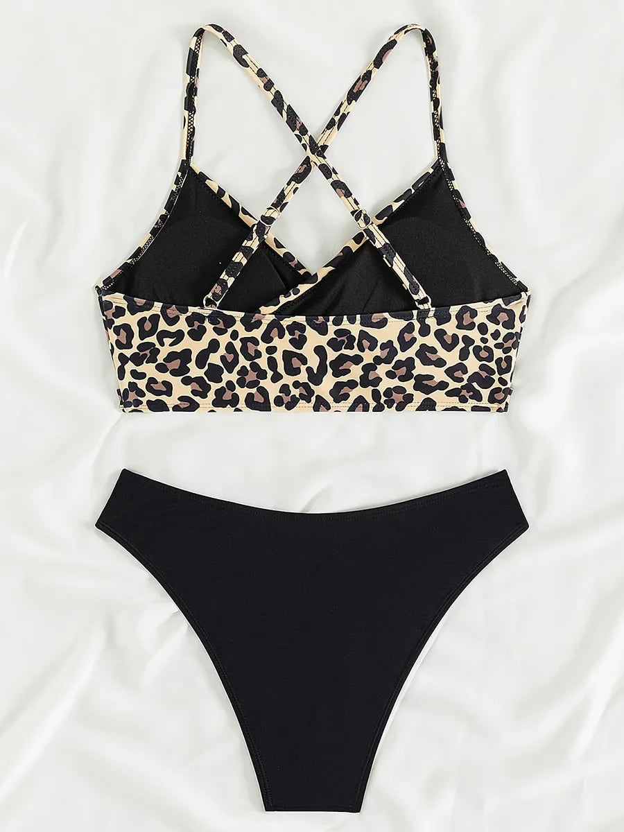 Criss Cross Back Leopard Bikini Women Swimwear Female Swimsuit Two Pieces Bikini Set Bather Bathing Suit Swim Beach Wear Lady