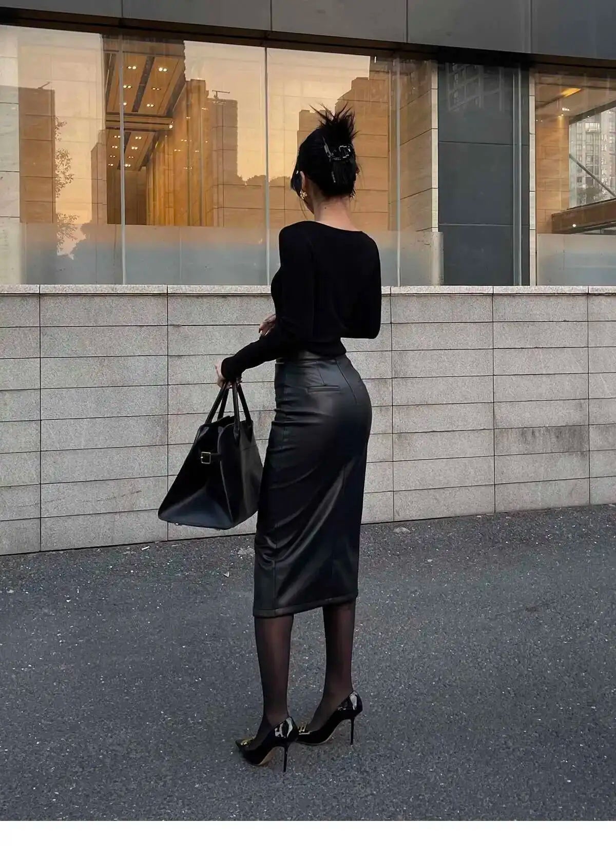 Sexy One Step Split PU Leather Half Skirt For Women's New High Waisted Slim Streetwear Black PU Fashion Womne Mini Dress  YTM8
