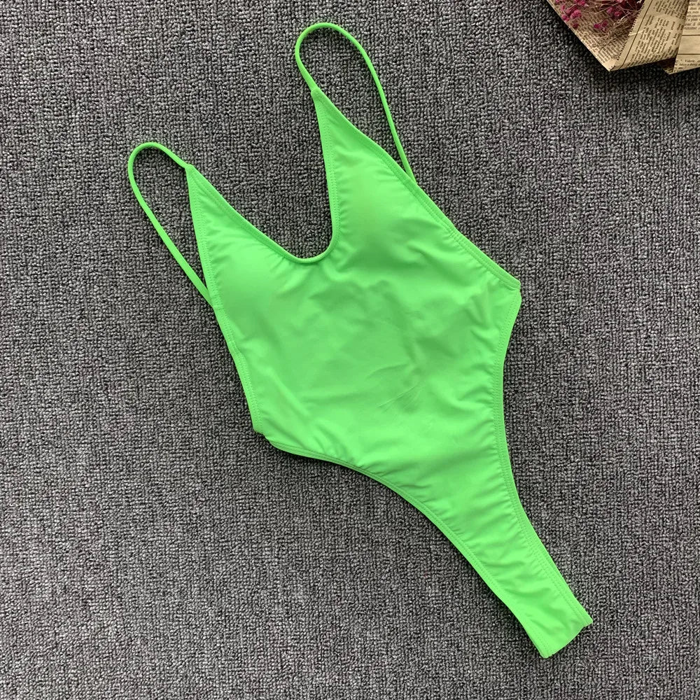 DEKA Solid Deep V One Piece Swimsuit Brazilian Mini Bikini Women High Cut Thong Backless Swimwear Female Bathing Suit Monokini