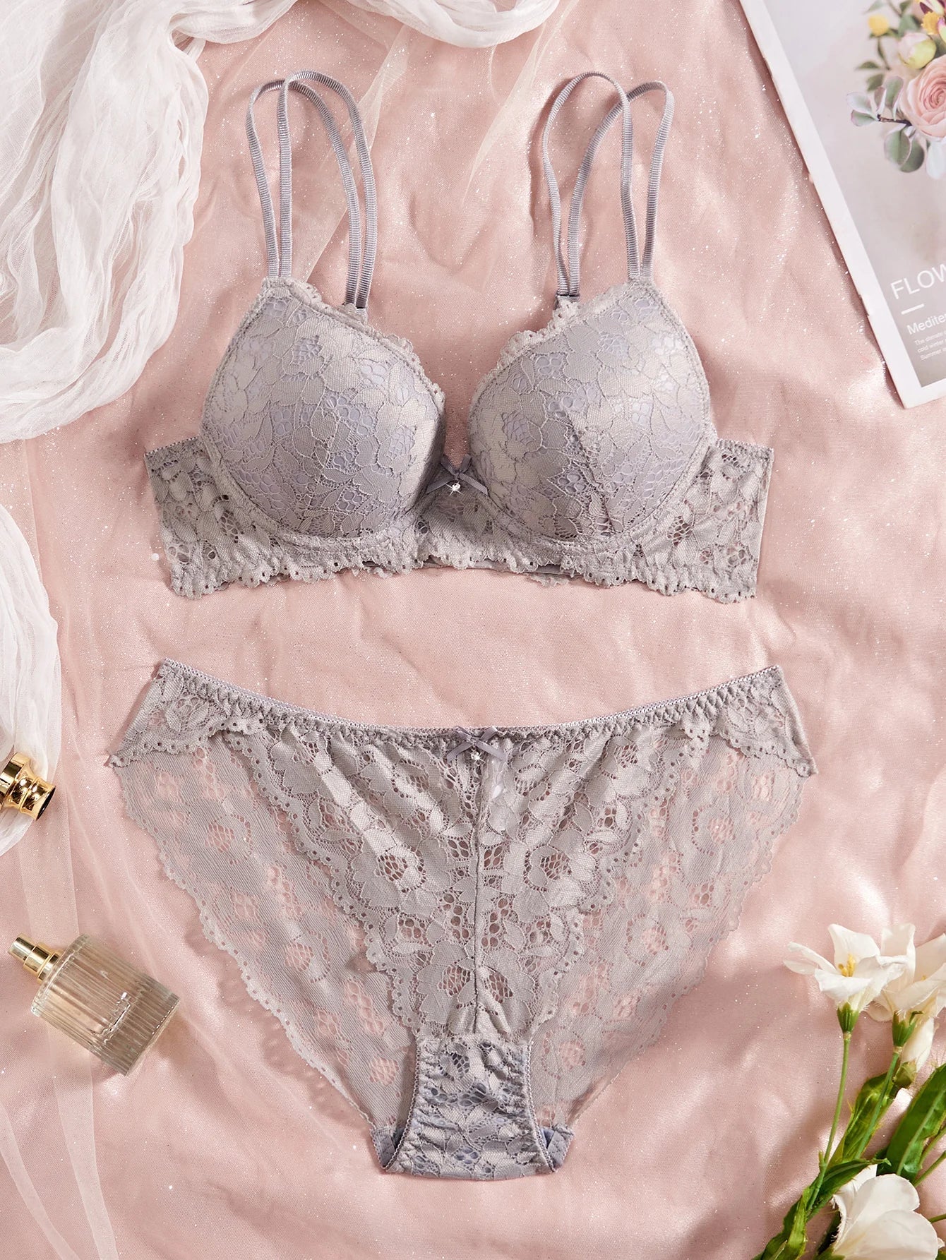 6-Piece Set Lace Women's Underwear Set No Lining Lace Push up Bra Comfortable Fitting Sexy Mesh Lace Panties Women's Bra Set