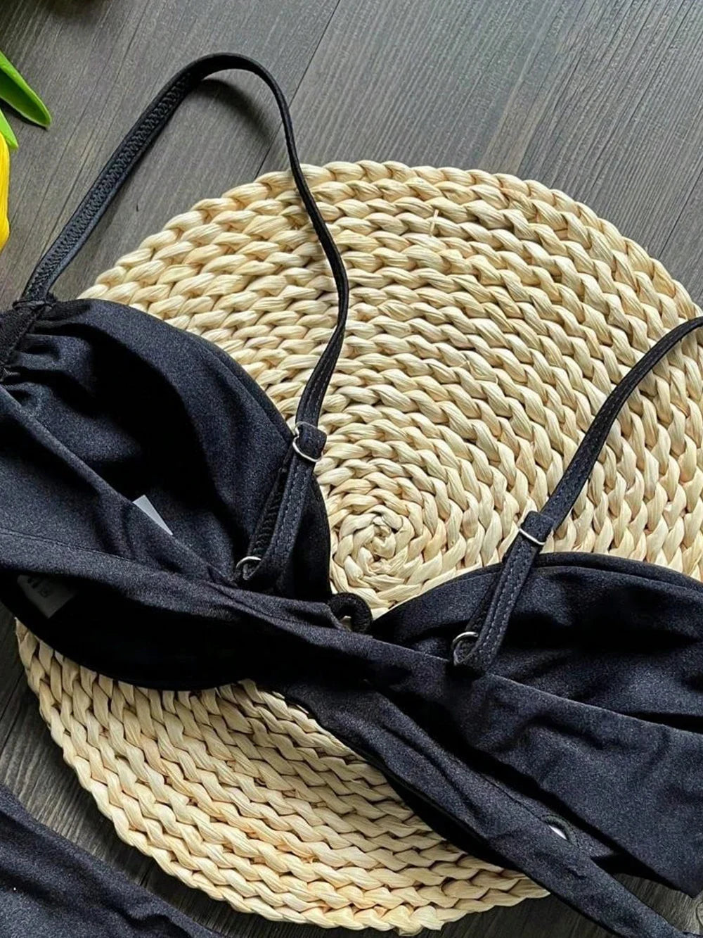 Sexy 3D Flower Bikini Set 2026 Women Black White V Wire Underwired Micro Mini Swimsuit Beach Bathing Suit Pleate Thong Swimwear