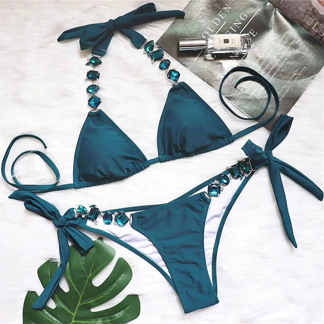 Brazilian Jewelled Rhinestones Diamond Bikini Women Swimwear Female Swimsuit Two-piece Bikini set Bather Bathing Suit Swim V2339