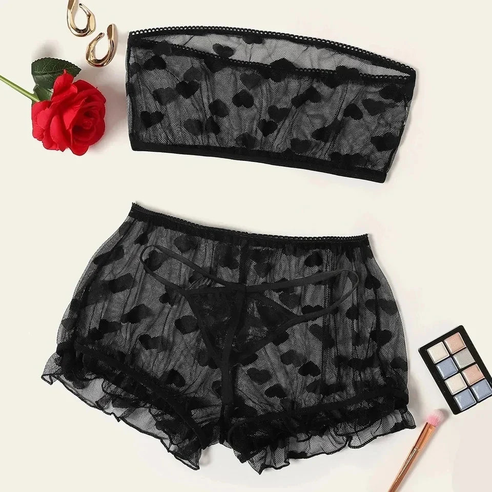 Strapless Bra Set Women Intimates Sheer Gauze Ruffles Lingerie Set Sexy Underwear Fancy Temptation Erotic Lingerie Bikini