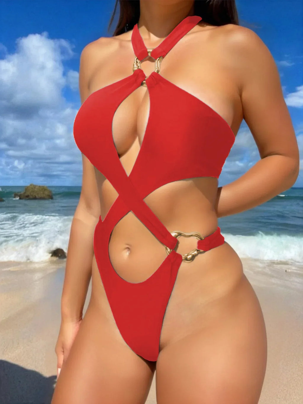 Halter Tummy Cut Out Backless Monokini Women Thong Swimwear One Piece Swimsuit Female High Leg Cut Bathing Suit Swim Bodysuit