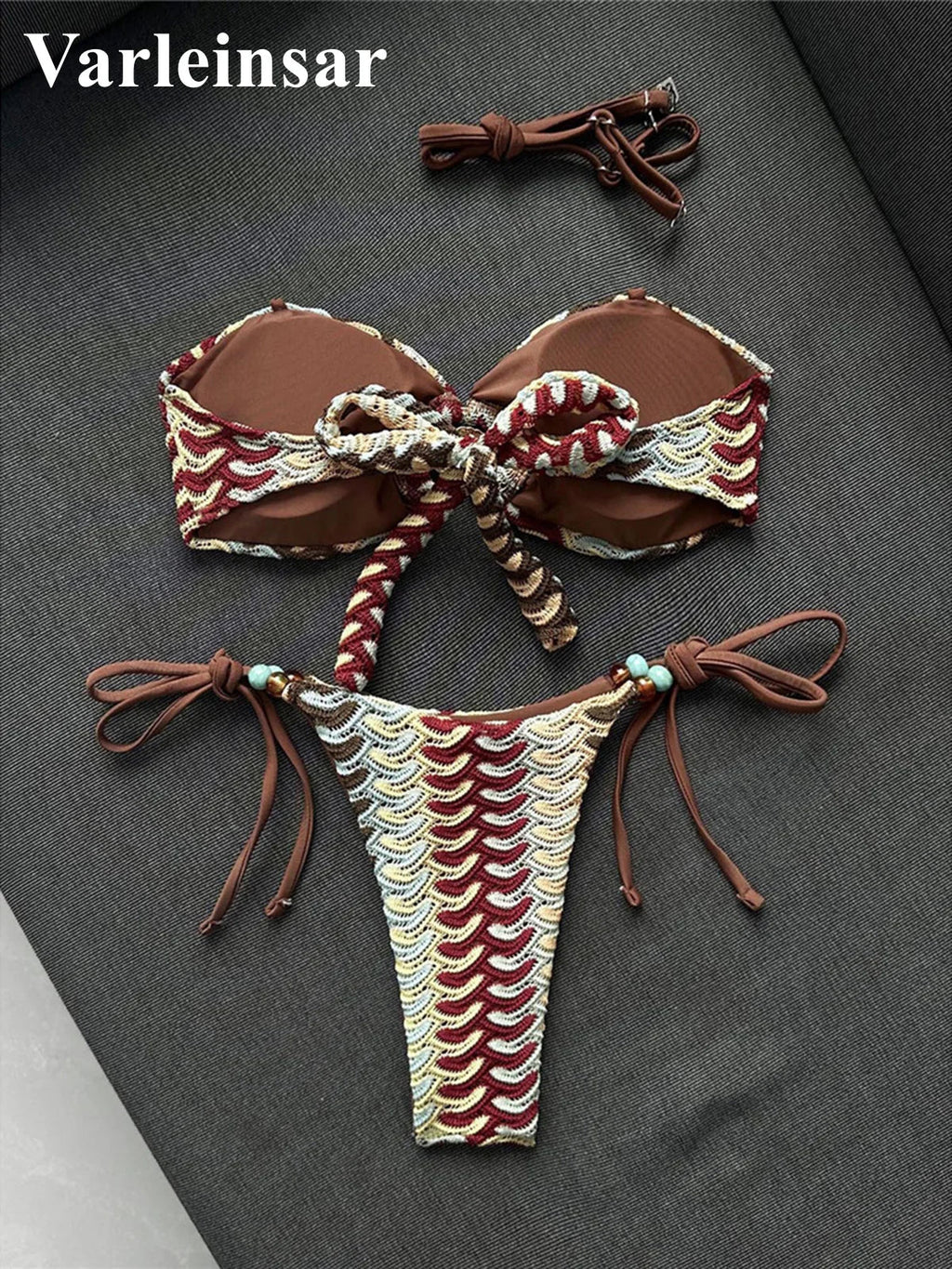 Printed Halter Bandeau Bikini Female Swimsuit Women Swimwear Two-Pieces Bikini Set High Leg Cut Bather Bathing Suit Swim V8338
