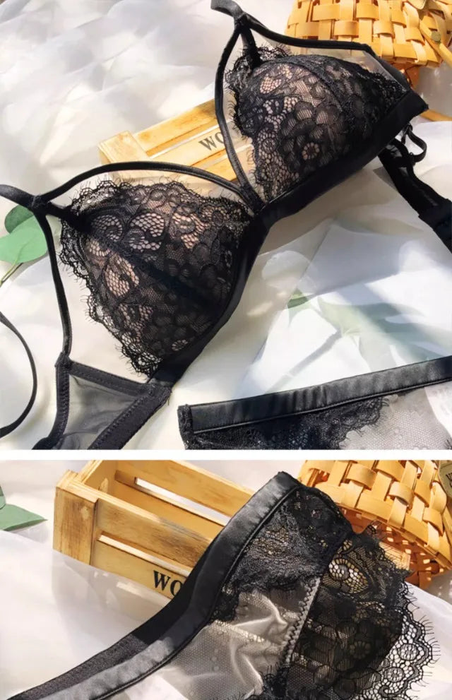 Sexy Red Lingerie for Women - MOYISU Spring Triangle Cup Bra Set, Thin Tight-Fit Bralette with French Lace (CA Sizing 4 Colors)