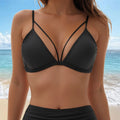 Women's Wire Free V Neck Triangle Bikini Top Black Hollow Out Push Up Bra Sexy Swimsuit Summer Adjustable Straps Bathing Suits
