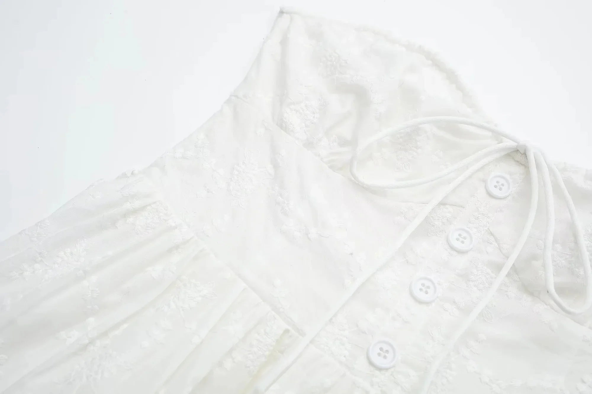 Foridol Button Bowknot Off Shoulder White Lace Mini Dress Summer Beach Embriodery Short Party Holiday Vestidos Smocked 2025
