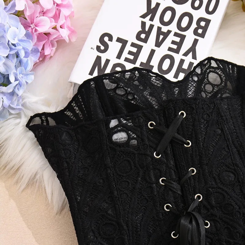 Toucheart Hot Girl Suspender Sexy Top with Fishbone Corset Intimate Hollow See-through Lace Classic Romantic Retro Palace Corset
