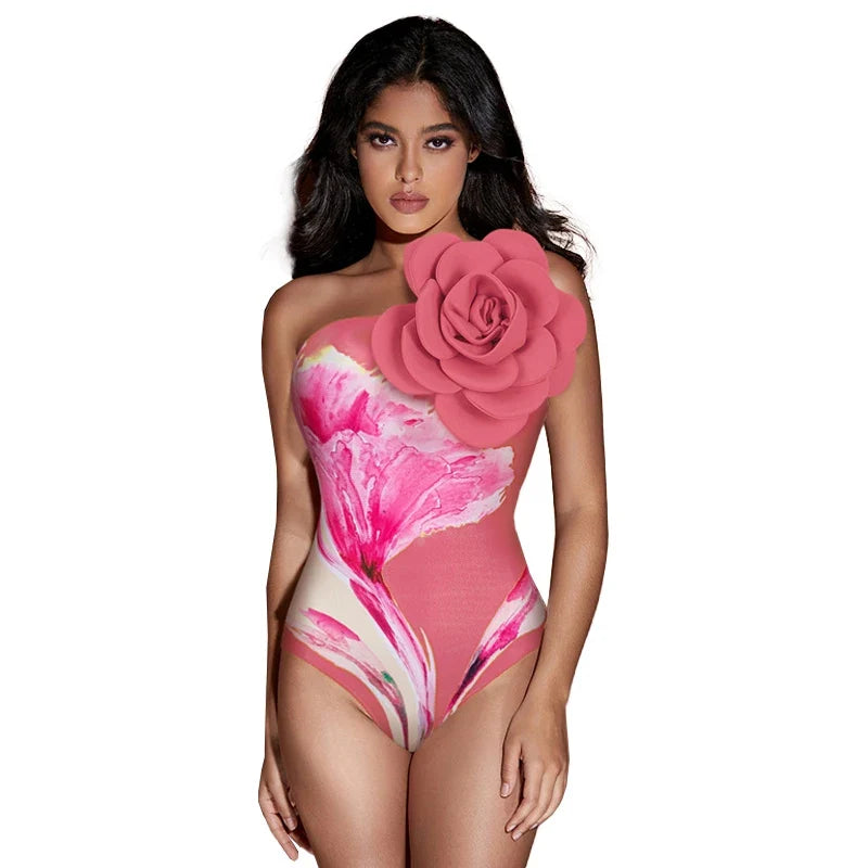 Blue 3D Flower One Piece Swimsuit Luxury Women Swimwear 2024 Monokini Bodysuit Swim Suit Bathing Suit Beachwear Summer Suits