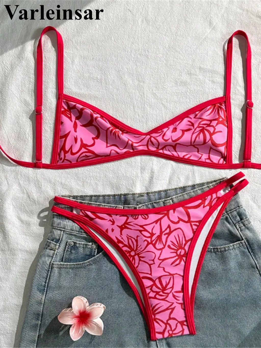 S - XL 2026 Sexy Printed High Leg Cut Bikini Female Swimsuit Women Swimwear Two-Pieces Bikini Set Bather Bathing Suit Swim V8037