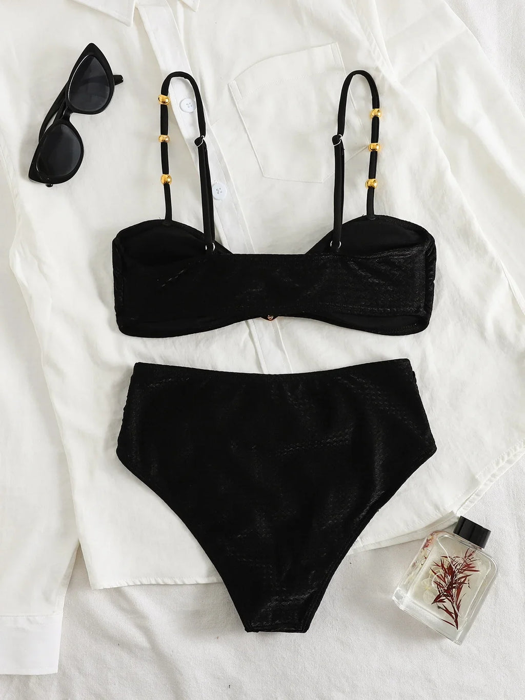 Sexy Metal Buckle High Waist Bikini Set Women Black Green Pleate Push Up Bra Swimwear Beach Bathing Suit Two Piece Swimsuit 2026