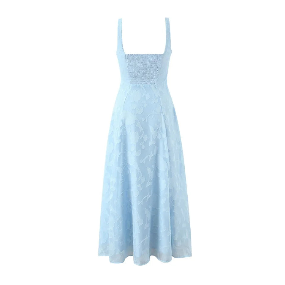 French Style Square-neck Strapless Long Dress With A Large Hem Designed With Cut-out Details Slim Fit Waist-cinching Casual 515K
