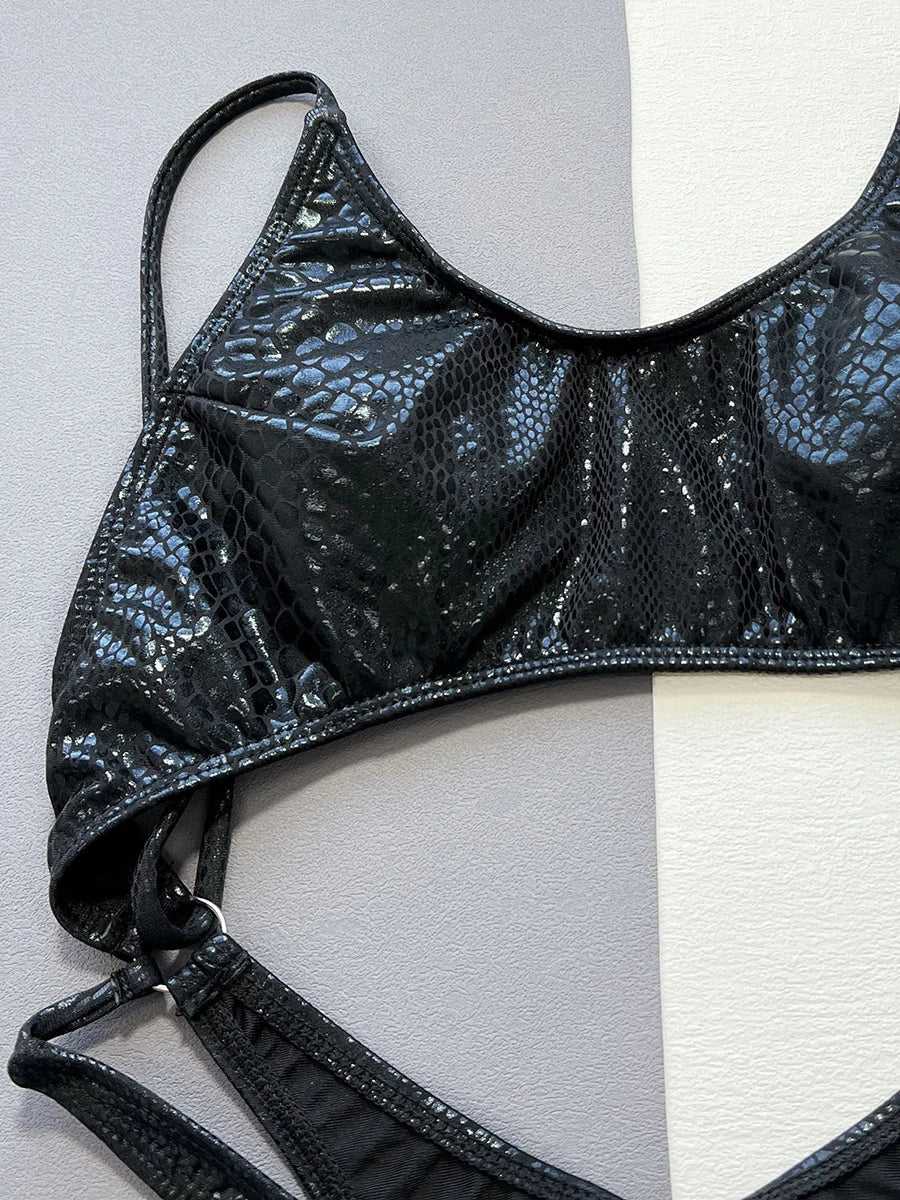 Snake Skin Tummy Cut Out Mini Mirco Thong One Piece Swimsuit Women Swimwear Female Monokini Backless Bathing Suit Swim Beachwear