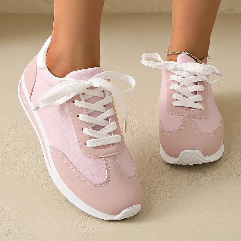 Speing Autumn Lace Up Pink Sneakers Women Comfort Patchwork Platform Sports Shoes Woman Lightweight Plus Size Soft Sole Flats 43