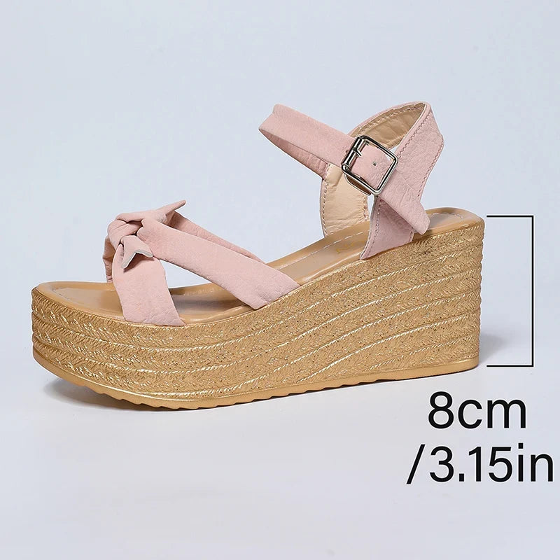 Summer Chunky Platform Sandals Women Plus Size 43 Ankle Buckle Wedge Heels Sandals Woman Thick Bottom Gladiator Sandalias Mujer