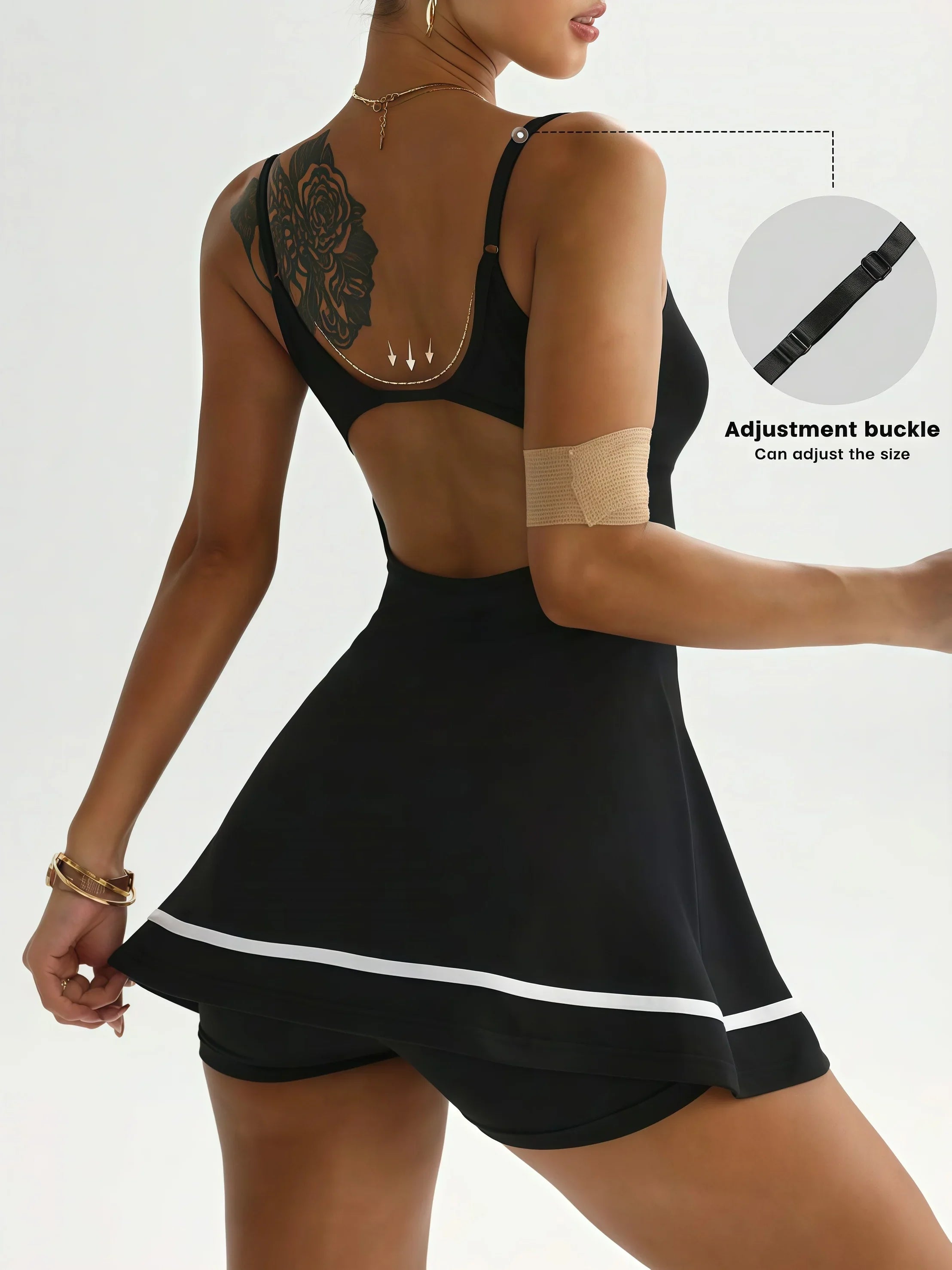 Women's color blocked camisole dress hanging sleeveless thickened tennis sportswear slim fit gym sportswear short skirt