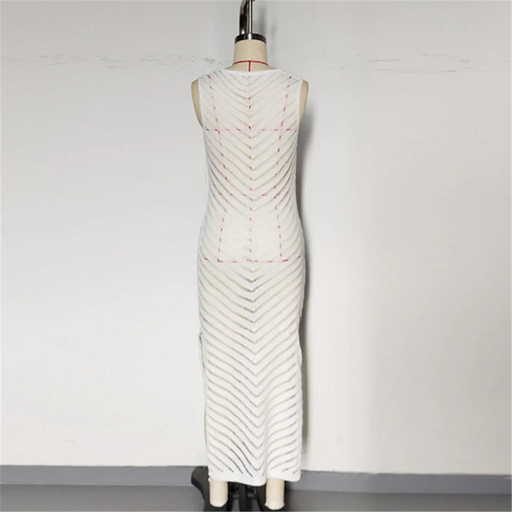 Hollow Out Sleeveless Crochet Knitted Tunic Beach Cover Up Cover-ups Mini Beach Dress Beach Wear Beachwear Female Women V6745