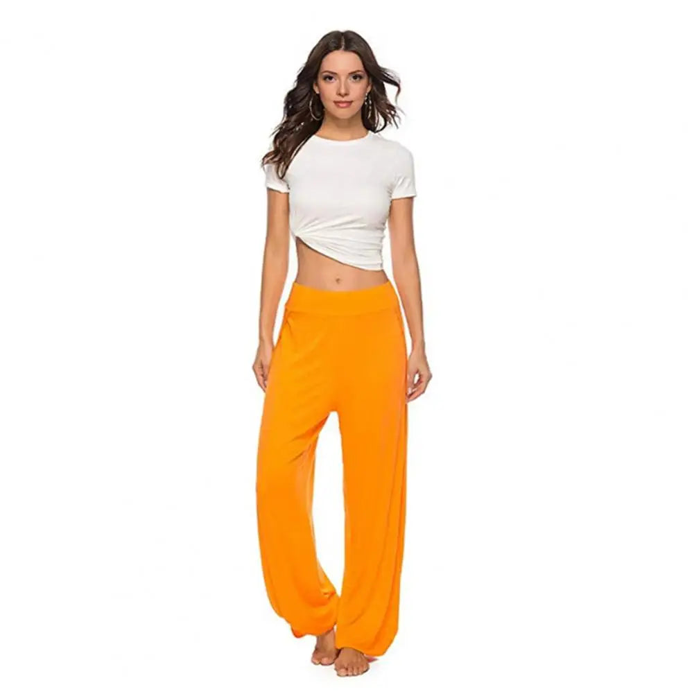 Hip Hop Style Yoga Dance Pants Women Harem Pants High Waist Side Slit Design Wide Leg Casual Trousers Solid Color