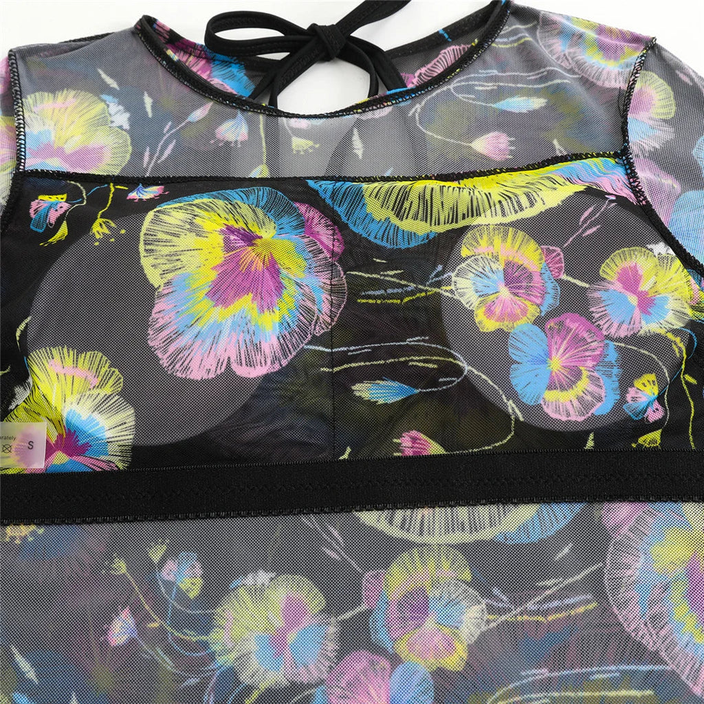 S - XXL 3PCS New Printed Long Sleeve With Pants Sarong Women Swimwear One Piece Swimsuit Female Bather Bathing Suit Swim K7180