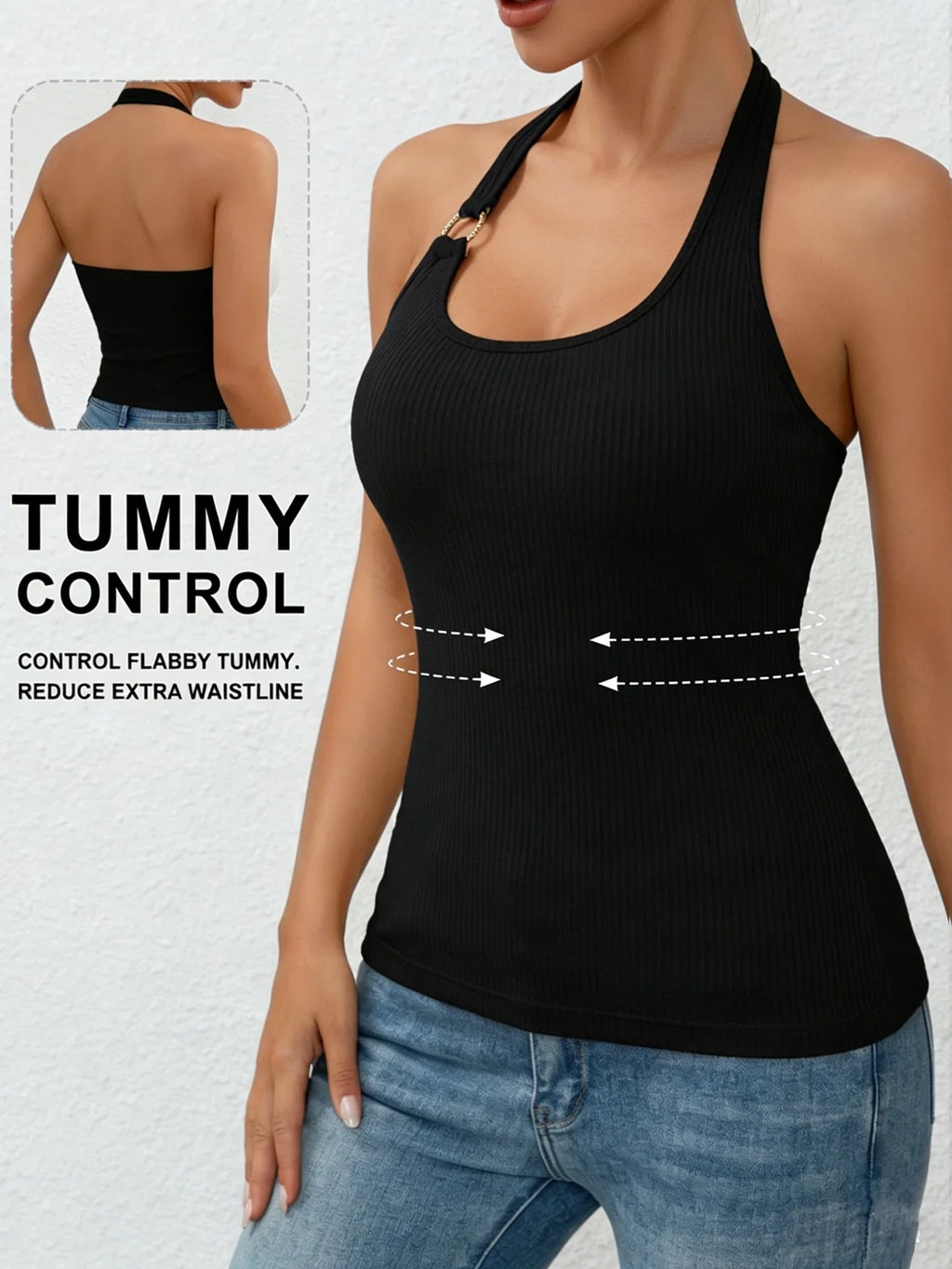 Summer Women's Halter Neck Tank Top Sleeveless Padded Crop Top Casual Vest Slim Fit Camisole for Daily Wear