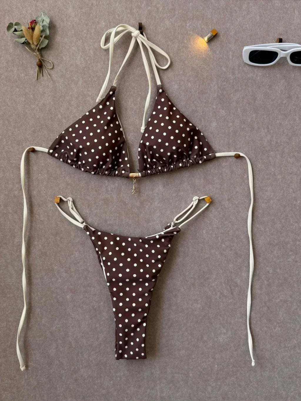 Sexy Black Polka Dot Print Bikini Set Women Pearls Push Up Bra Thong Swimwear 2026 Summer Bathing Suit Holiday Micro Swimsuit