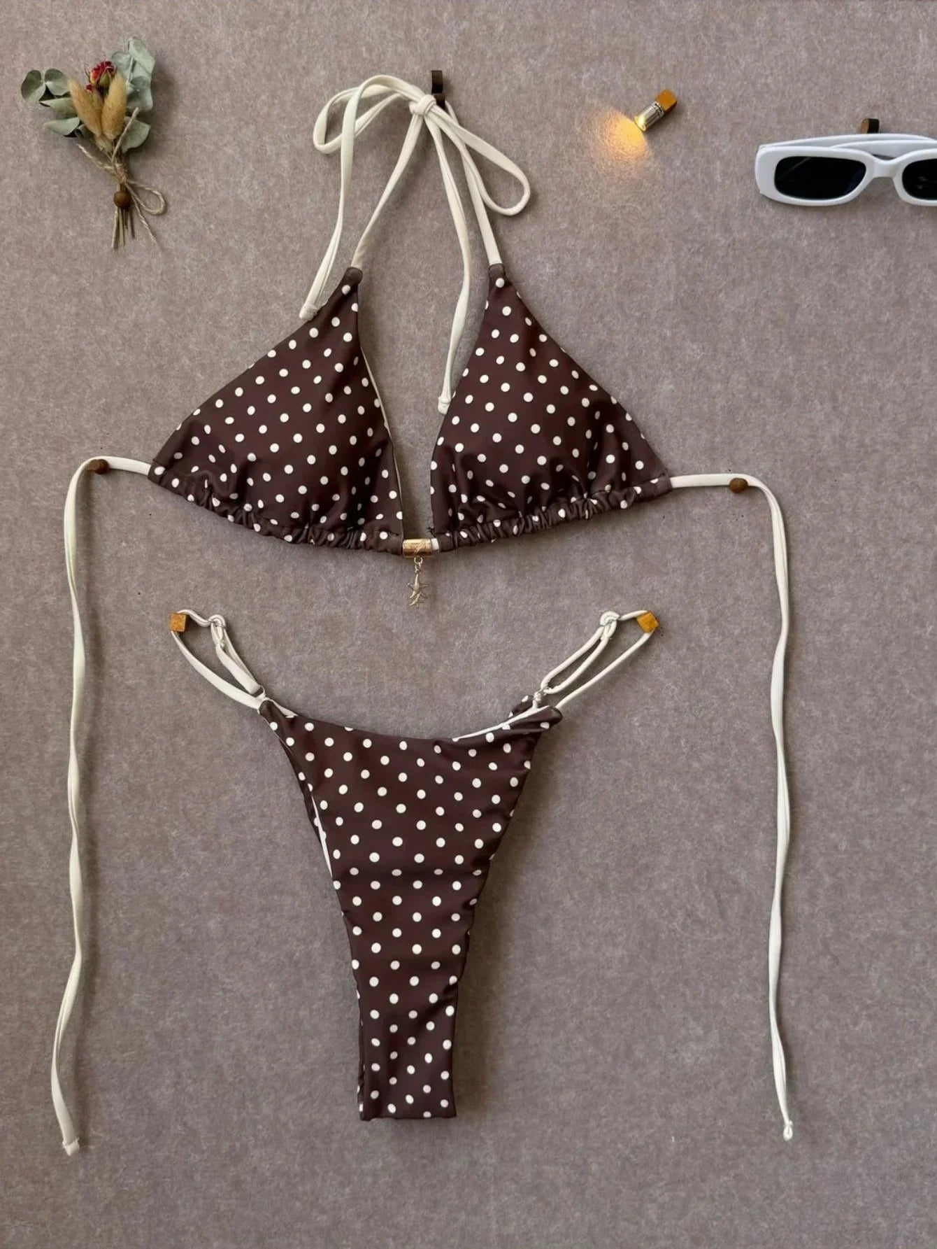 Sexy Black Polka Dot Print Bikini Set Women Pearls Push Up Bra Thong Swimwear 2026 Summer Bathing Suit Holiday Micro Swimsuit