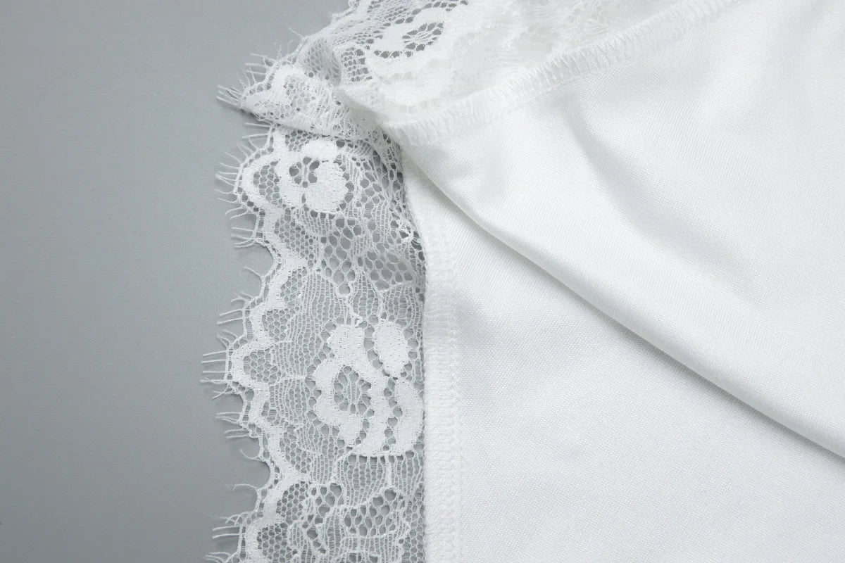 FDYOUI Woman Clothing Slash Neck T-shirts 2026 Summer Sleeveless Lace Patchwork White T Shirt Y2K Girls Irregular Corset Tee Top