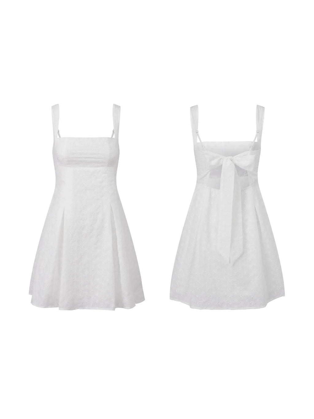 2026 Summer Women's Floral Eyelet White Cami Dress Sleeveless Square Neck A-line Dress Beach Bohemian Retro Sundress