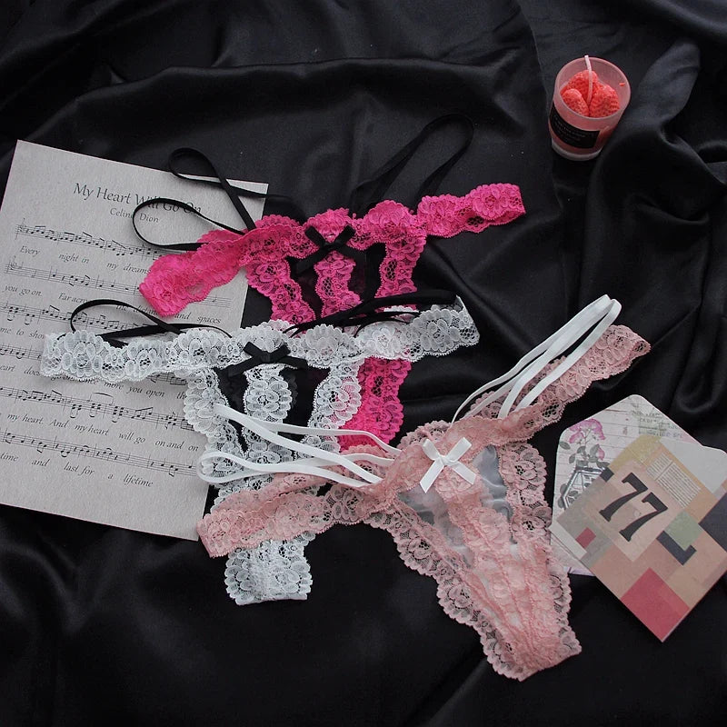 Lace G string Sexy Briefs Panties Women Underwear Hollow Out Thong High Quality Transparent Underpants Lingerie Girls Intimates
