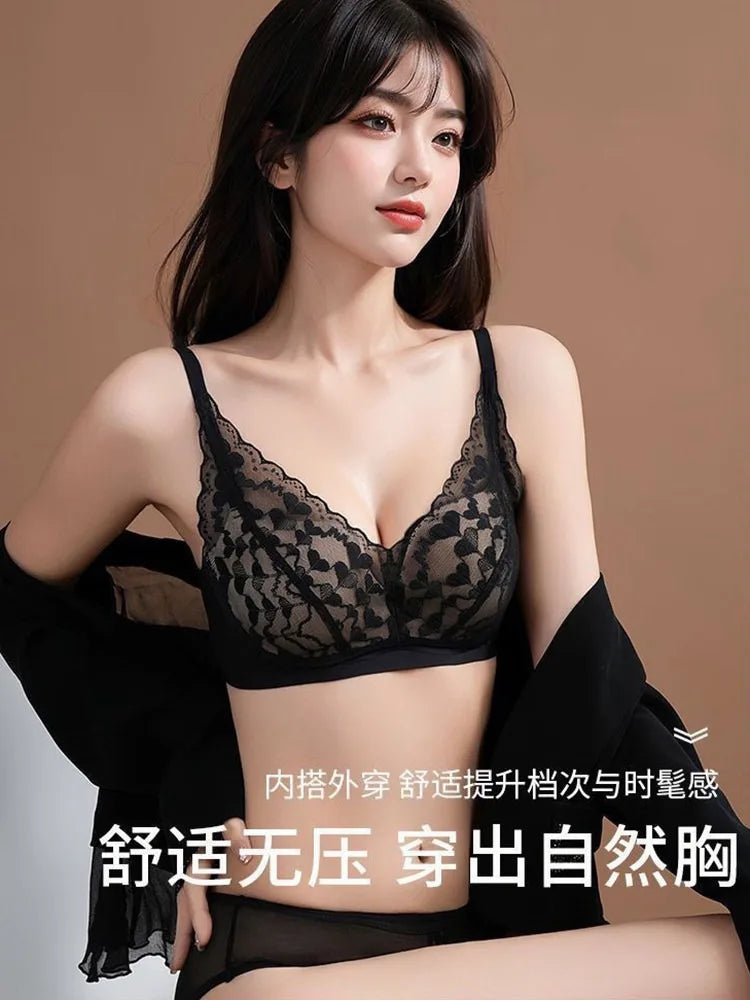 Japanese Sexy Lace Bralette Wireless Bra for Small Chest, Push Up, Side Coverage, Fights Sagging, New Trendy MOYISU Sexy Tushy B