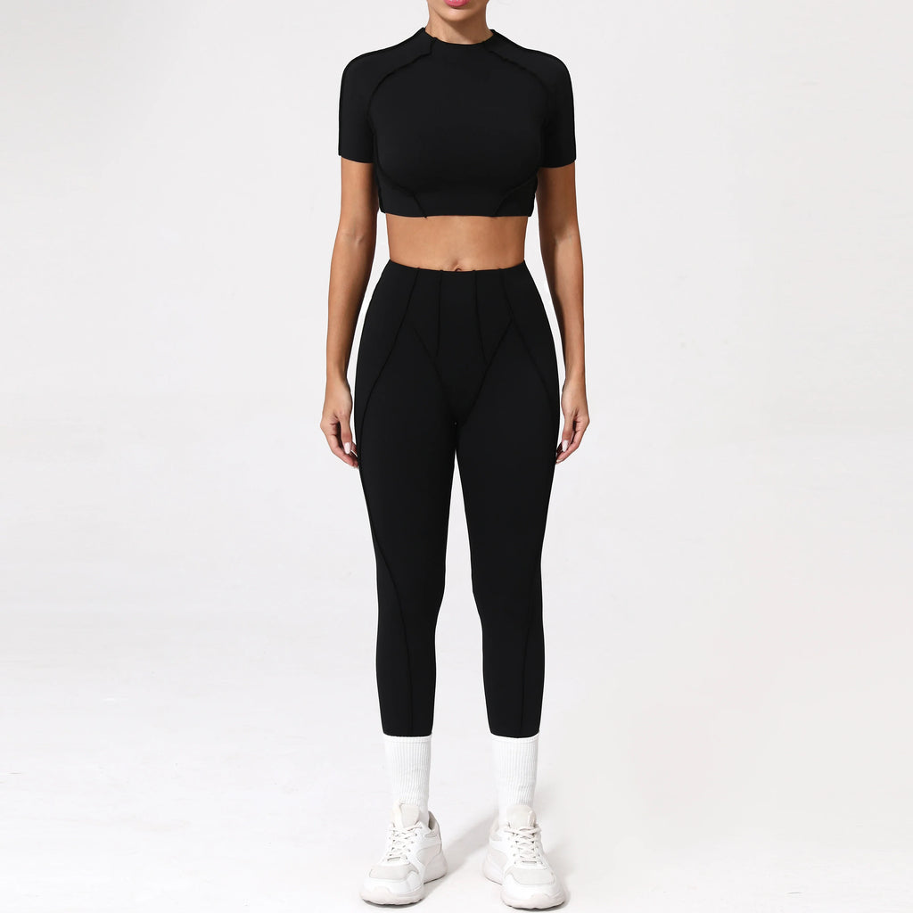 2PCS Yoga Suit Sports Set Women Quick-Drying Gym Set Women Tracksuit Running Workout Long Sleeve Sports Shirt Yoga Clothing