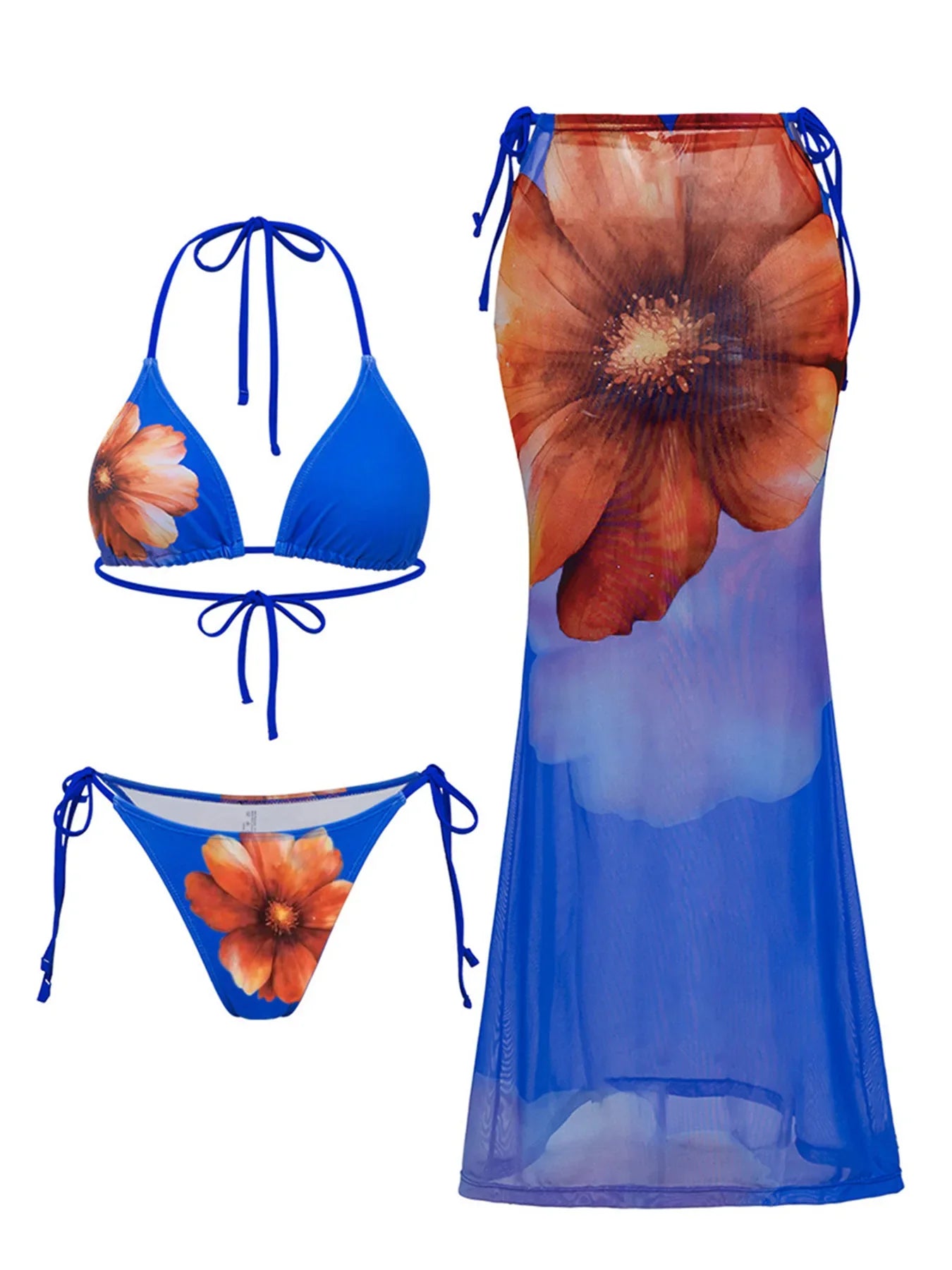 DEKA Women's Sexy Triangle Bikini 3 Pieces Set Printed Swimsuit Summer Beachwear For Casual,Suitable Easter Swimsuits Skirt