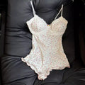 Summer Onesies Women Underwear Sexy Floral Print Bodysuit Lace Trim Sleeveless Slim Fit Jumpsuit Romper Nightwear Lingerie