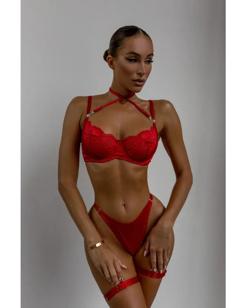Toucheart Sexy Lingerie Set for Women Mesh Perspective Bra Set Lace Lace Splicing Sexy Hip-pack Skirt Sexy Underwear Garters Set