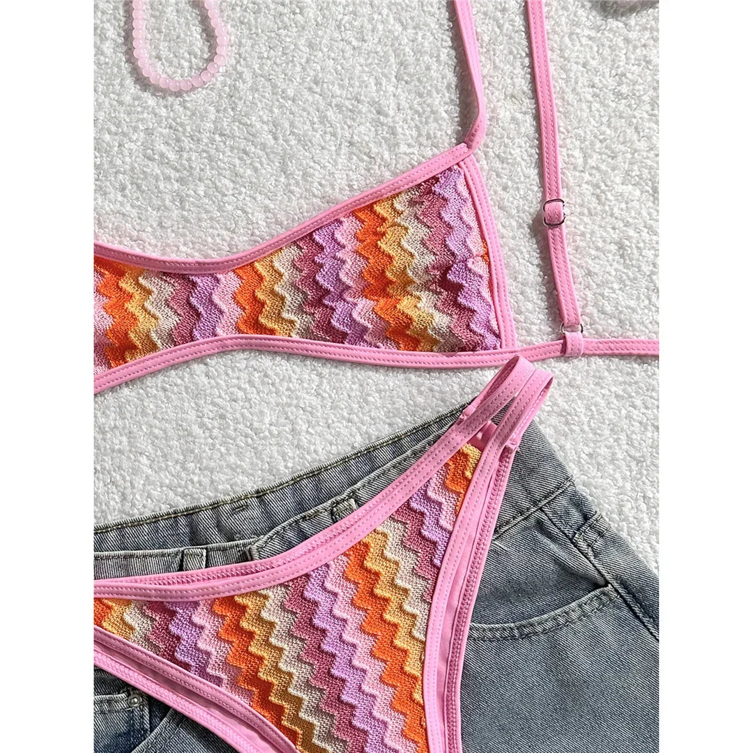 2026 Striped High Leg Cut Brazilian Bikini Female Swimsuit Women Swimwear Two-pieces Bikini set Bather Bathing Suit Swim V8216