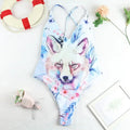 Sexy One Piece Swimsuit Swimwear Women Flower Fox Print Cross Back Straps Backless V-neck Beachwear Bathing Suit Banadores Mujer