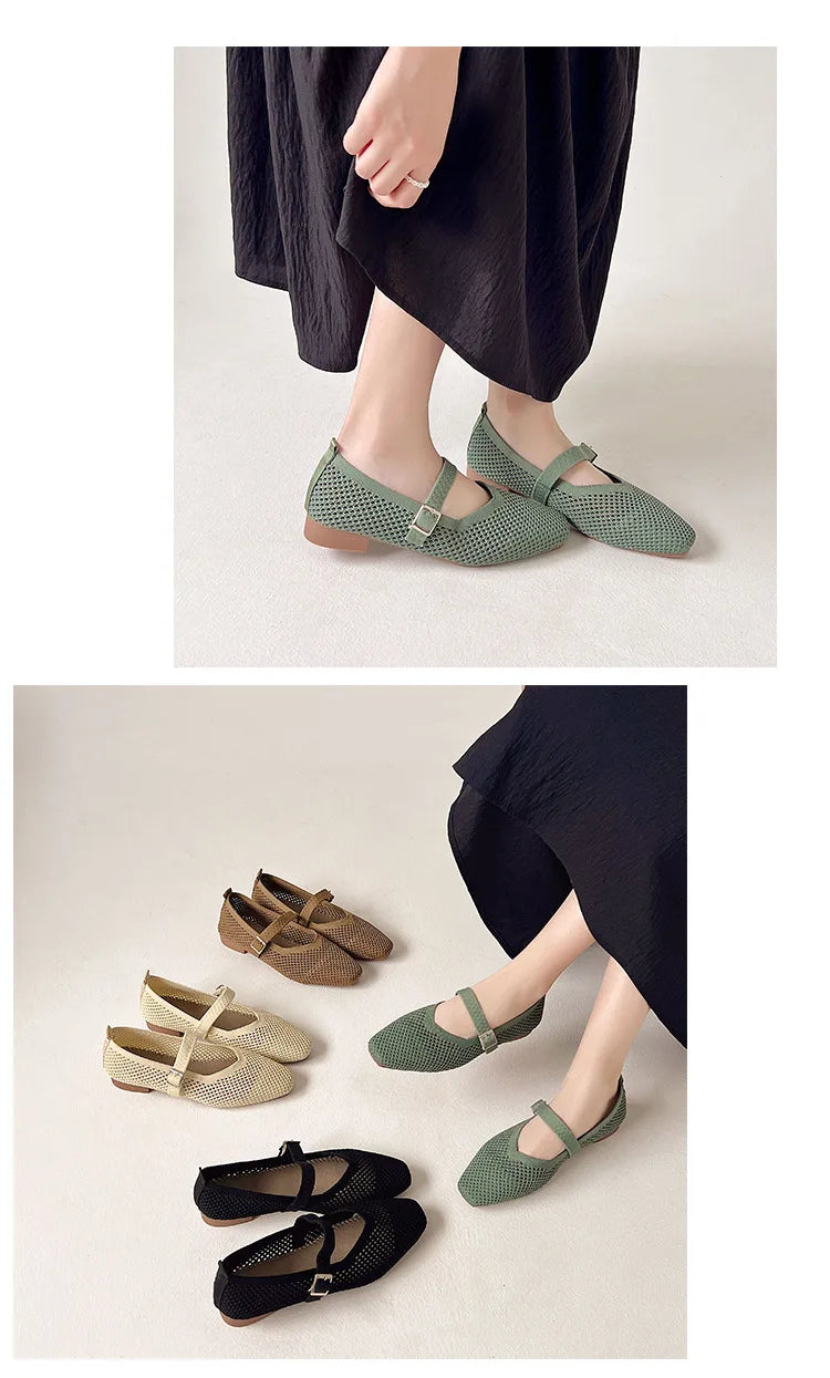 Women Leisure Flats Breathable Mesh Spring Summer Flat Shoes For Female Daily Walking Shoes Square Toe Ladies Fashion Footwear