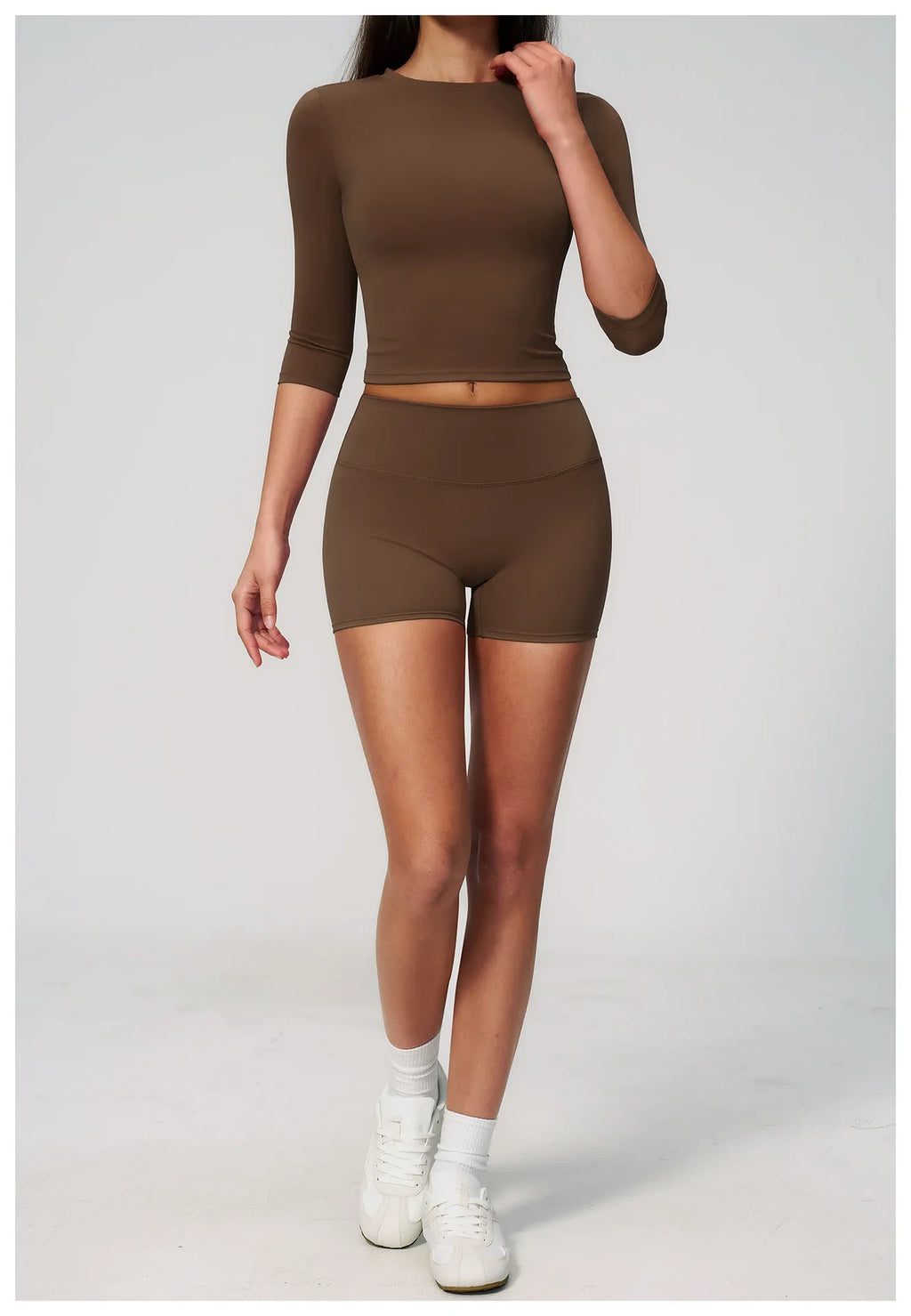 Yoga Sets Women Half Sleeve O Neck Slim Sports T Shirts High Waist Short Fitness Suit Outdoor Gym Running Workout Tracksuit