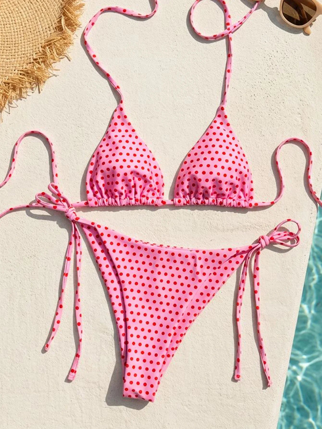 New Retro Polka Dot Tie Side Bikini Set for Women, Sexy Push Up Halter Neck Swimwear, High Waist Beach Bathing Suit, Summer