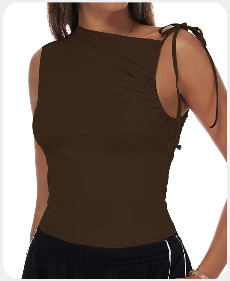 Sexy Shoulder Yoga Top Sleeveless Fitness Women Solid Color Gym Shirt Breathable Quick Dry Running Vest Sportswear