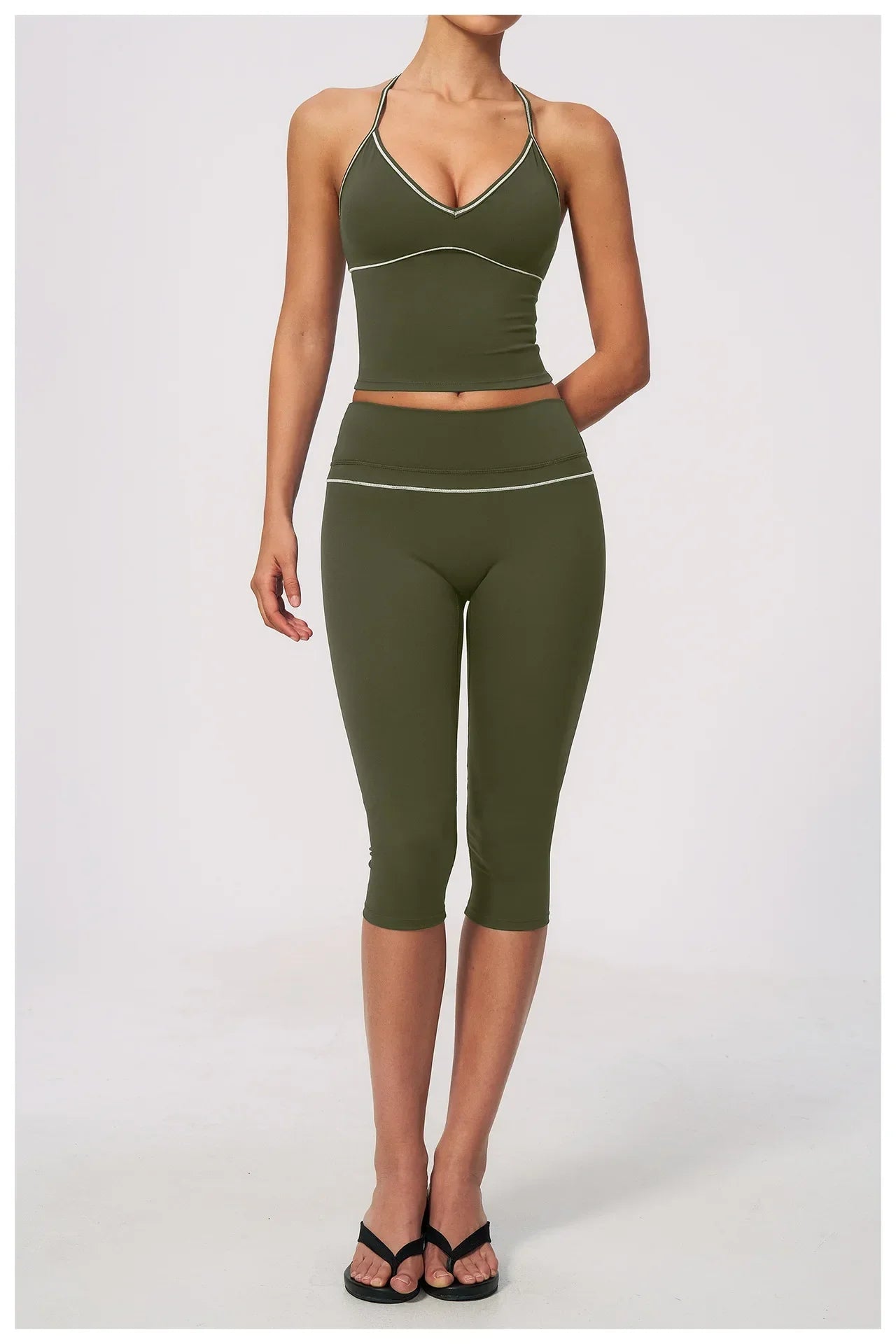Hip Lifting Midi Length Yoga Pants Women Contrast Color Gym Sports High Waist Capri Trousers Breathable Fitness Running Leggings