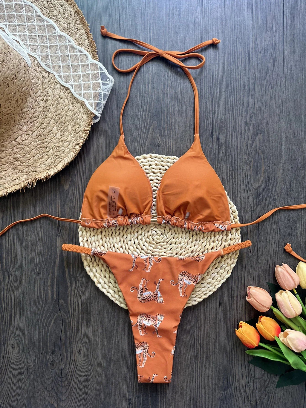 Leopard Halter Scrunch Butt Mini Micro Thong Bikini Women Swimwear Female Swimsuit Two-pieces Bikini Set Bathing Suit Swim Lady