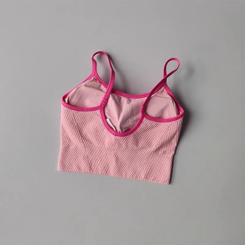 Women's sports bra, color blocked small sling , fixed cup fitness bra, running bra, acceleration, dry training, yoga.
