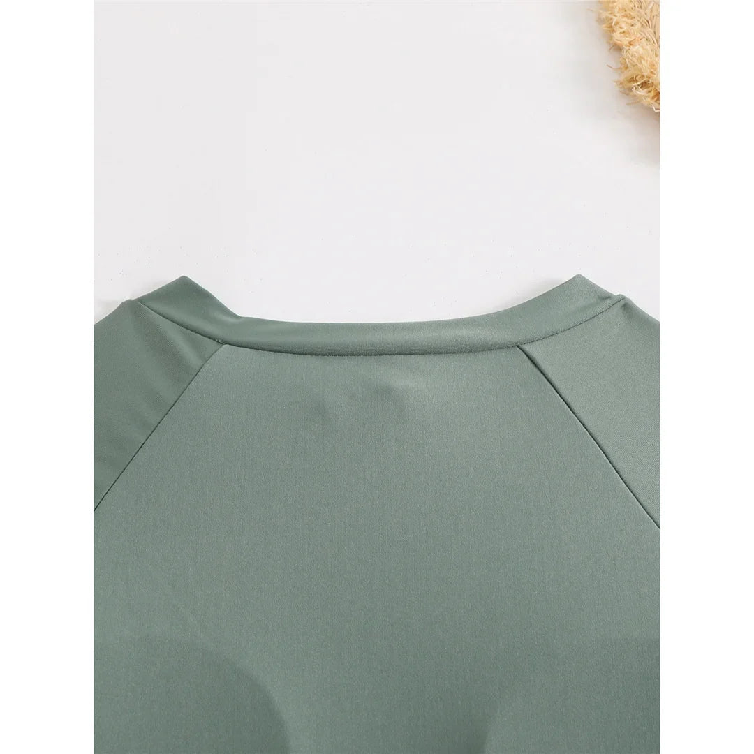 Sexy High Cut Printed Long Sleeve Zipper Surf Rash Guard One Piece Swimsuit Women Swimwear Female Bather Bathing Suit Swim V6285