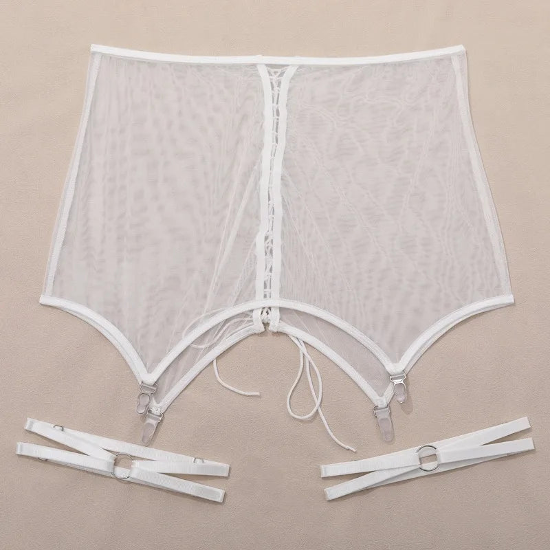 Toucheart Sexy Lingerie for Women Solid Color Mesh See-through Women's Plunge Underwear Suit Sexy Garters Lingerie 4-piece Set