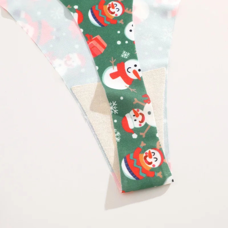 4Pcs Christmas Print Underwear Breathable Shiny Belt Thong Women Skin-friendly Fashionable Casual Christmas Gifts