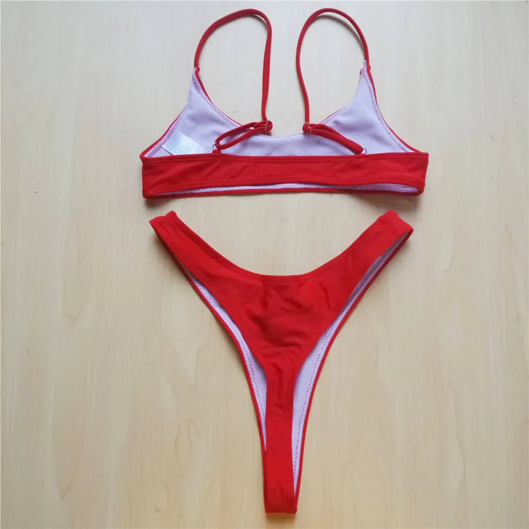 Sexy Black Tiny High Cut Leg Thong Bikini Female Swimsuit Women Swimwear Two-Pieces Bikini Set Bather Bathing Suit Swim V517C