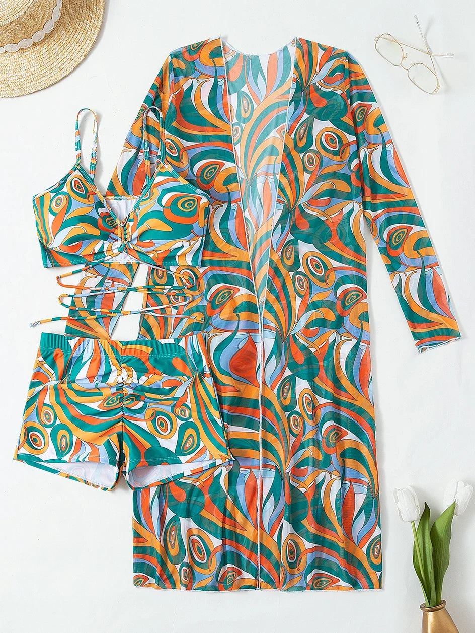 Sexy Print Bikini 2026 Women High Waist Swimsuit Cover Up Swimwear Female Lady Bathing Suit Swimming Summer Beachwear