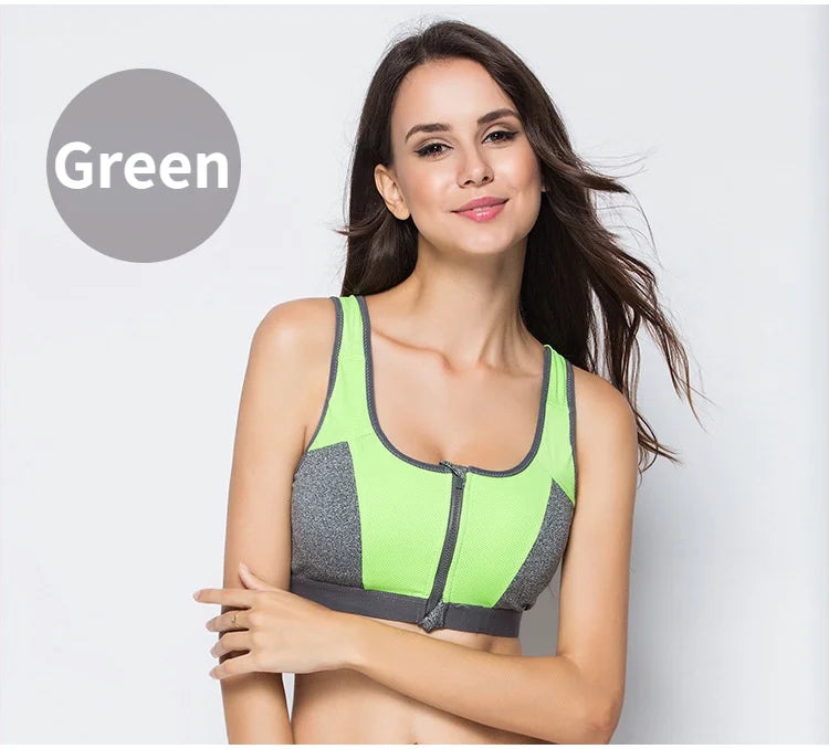 Sports Bra Women Front Zipper Double Inner Cup Push Up Patchwork Tops Female Yoga Fitness Shockproof Vest Sport Bras for Women